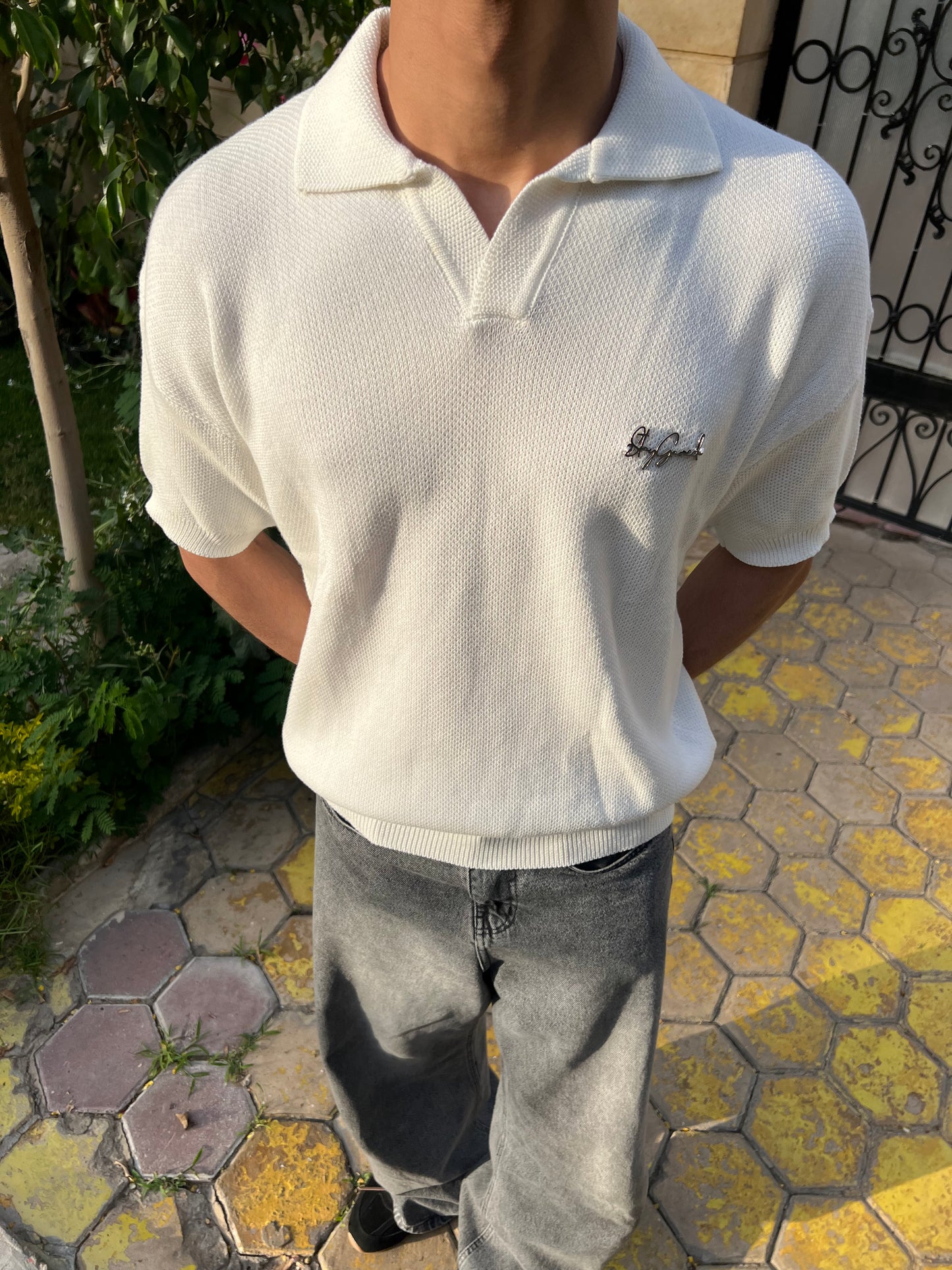 StayGamed White Knitted Polo