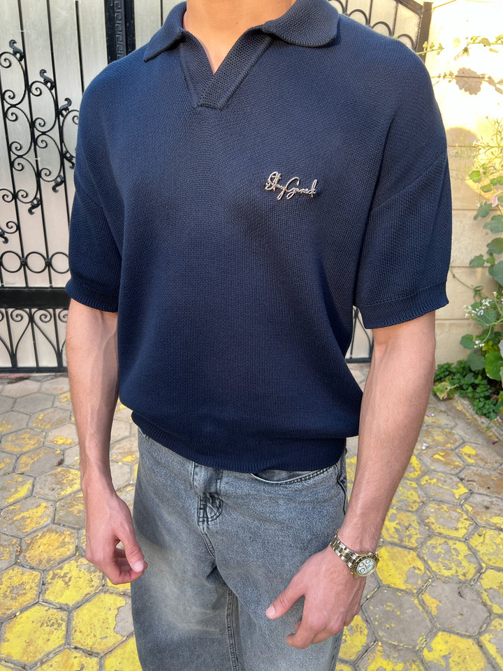 StayGamed Navy Knitted Polo