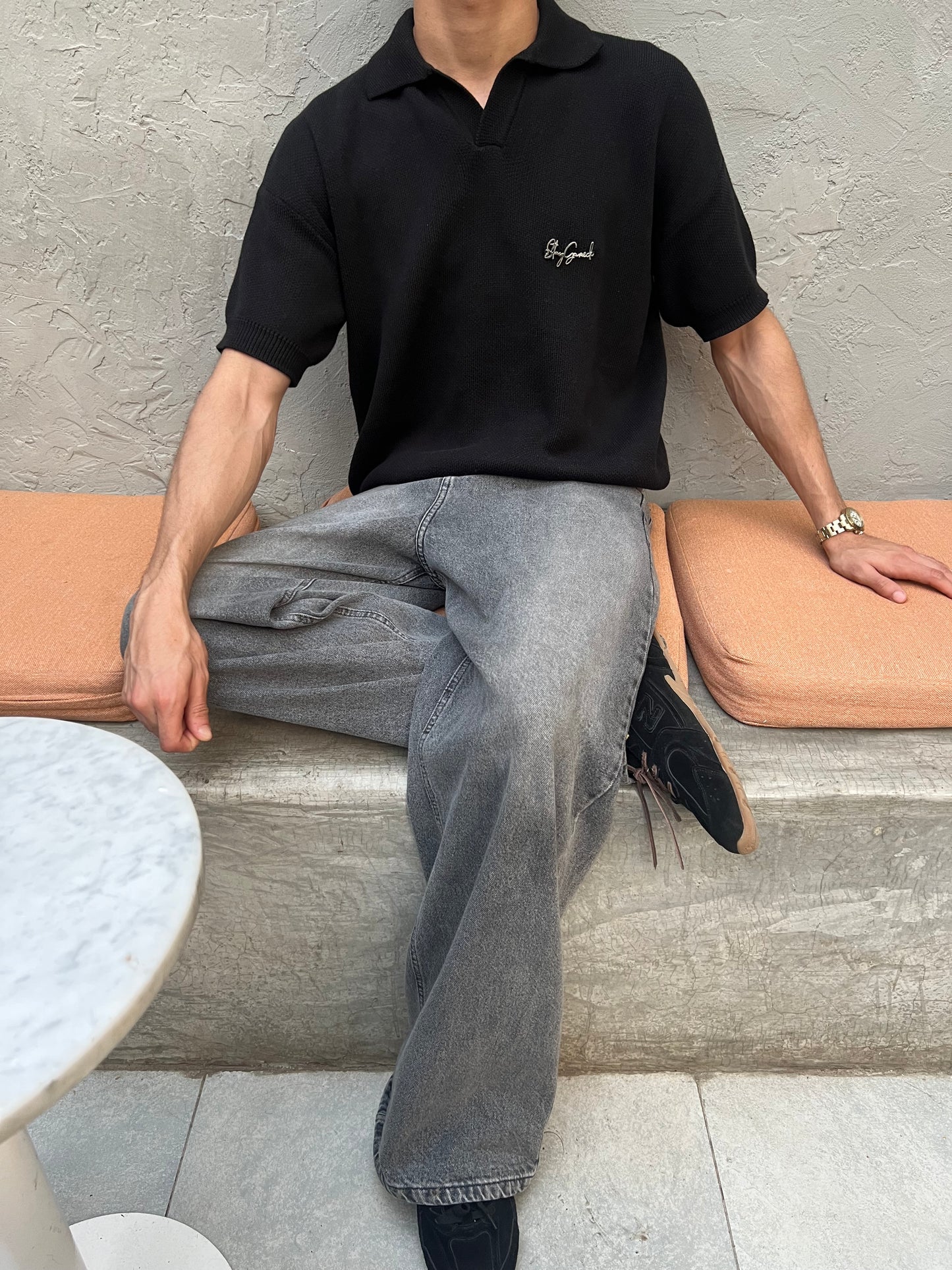 StayGamed Black Knitted Polo