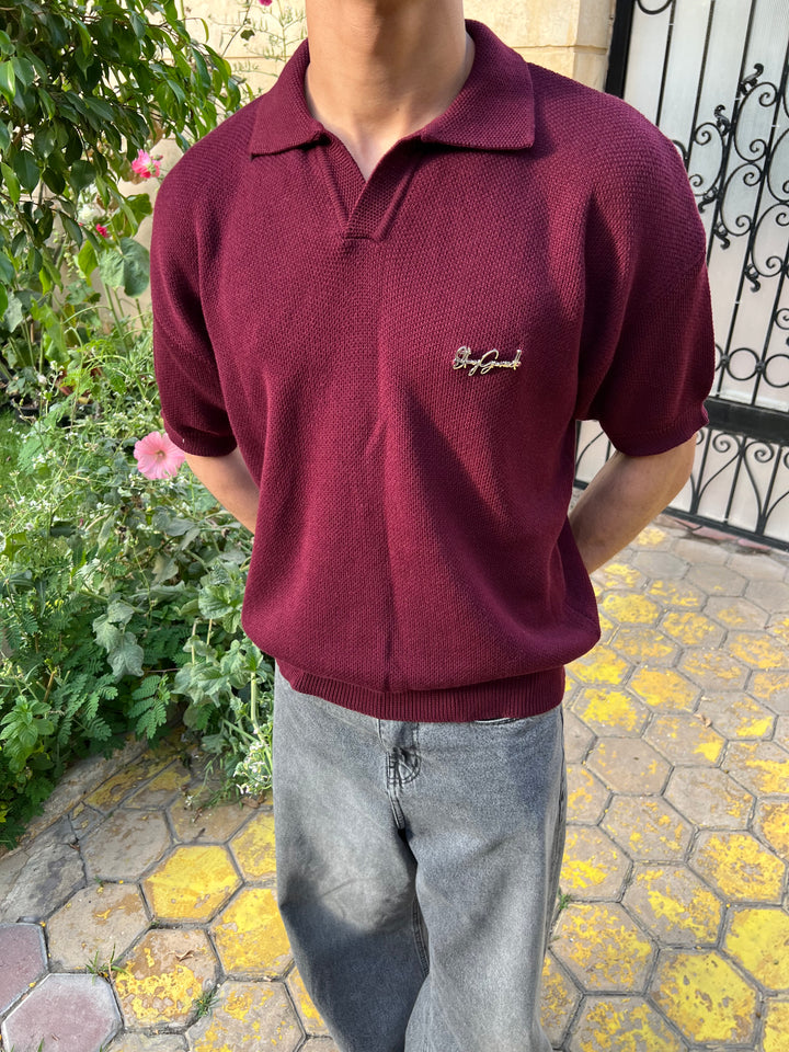 StayGamed Burgundy Knitted Polo
