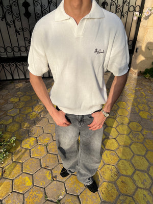 StayGamed White Knitted Polo