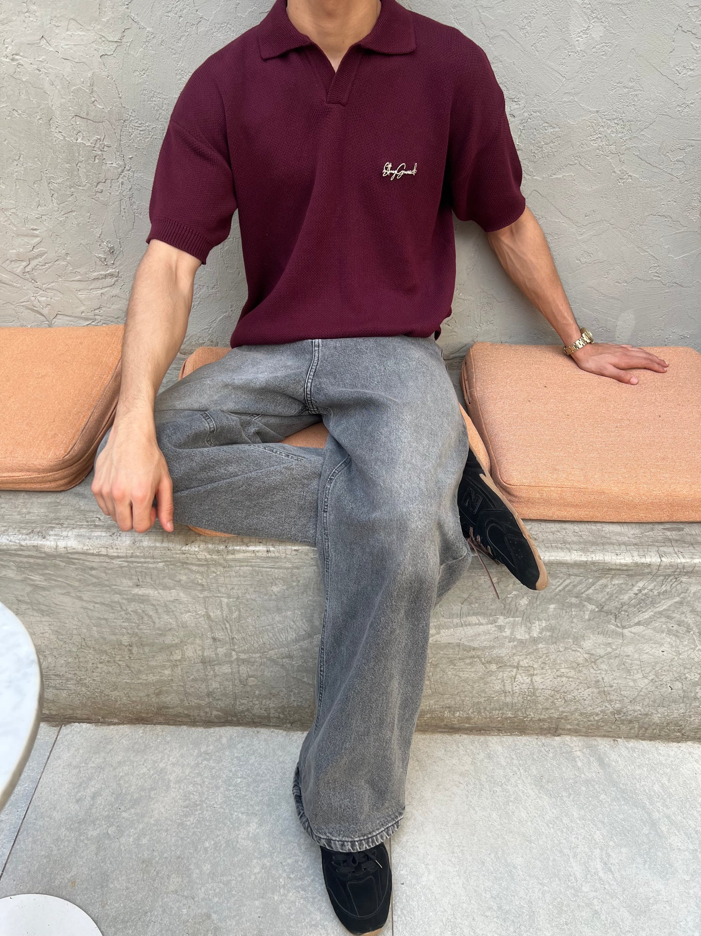StayGamed Burgundy Knitted Polo